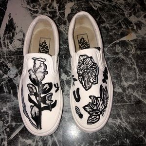 Hand painted black and white flower vans